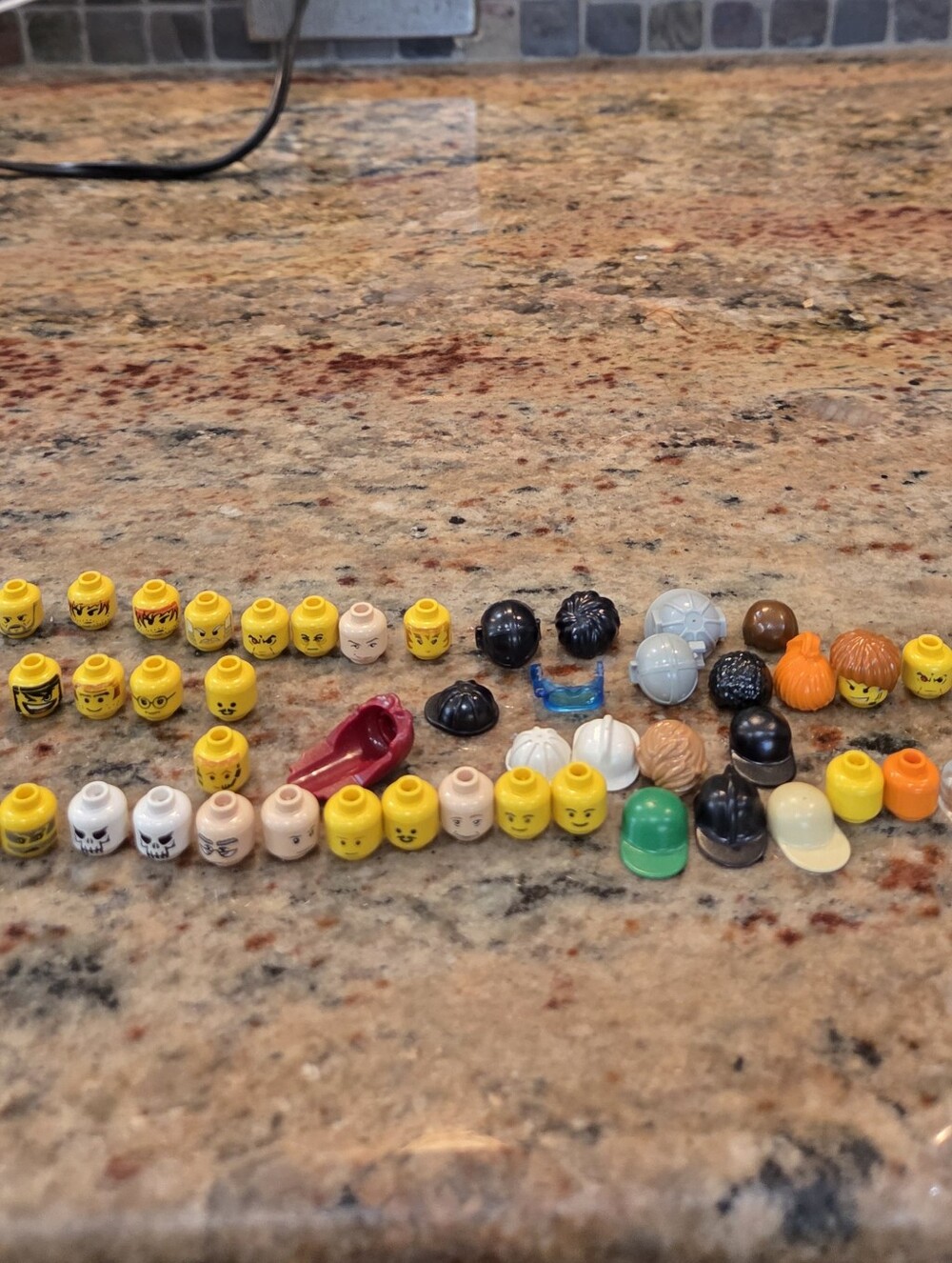 Assorted Lot Of 58 Lego Minifigure Heads Some Blank Hats Hair Random Set Pre-O
